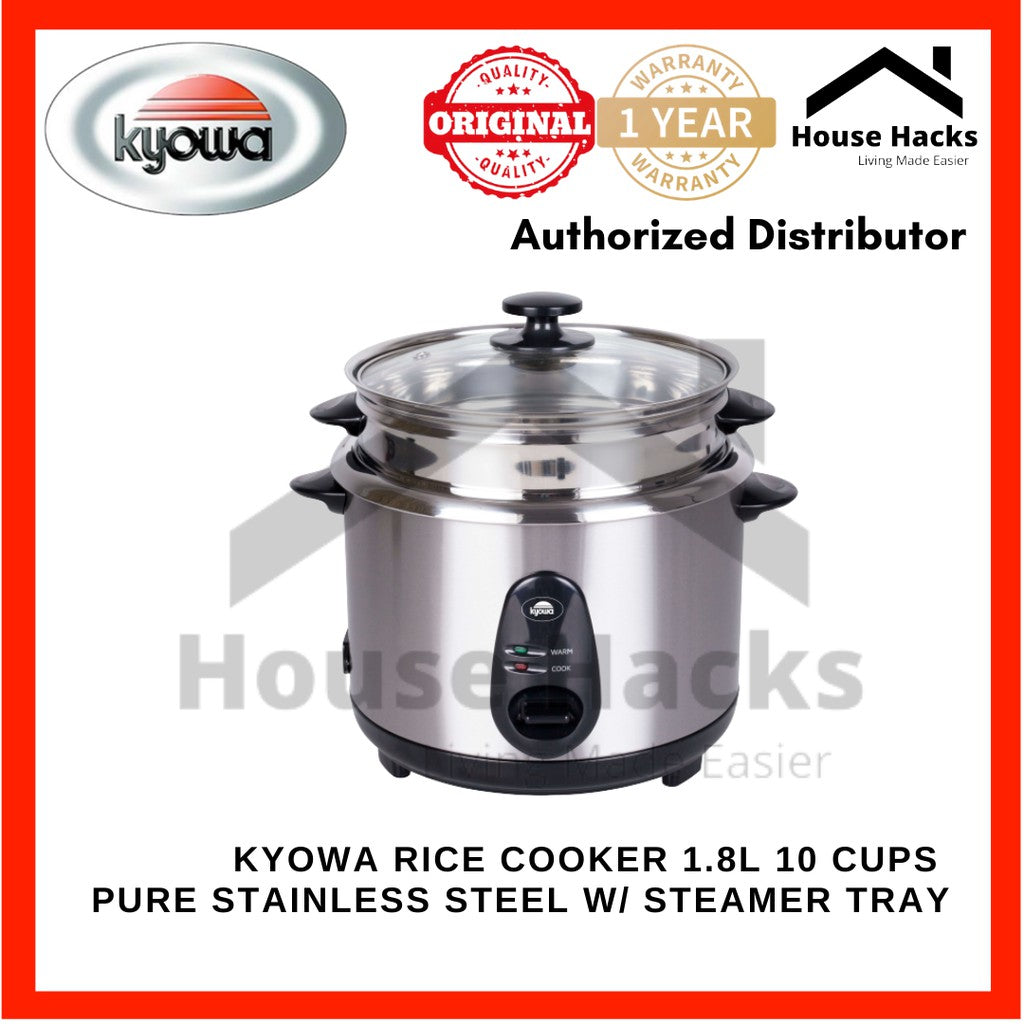 Kyowa Rice Cooker 1.8L 10 Cups Pure Stainless Steel w/ Steamer Tray KW-2040