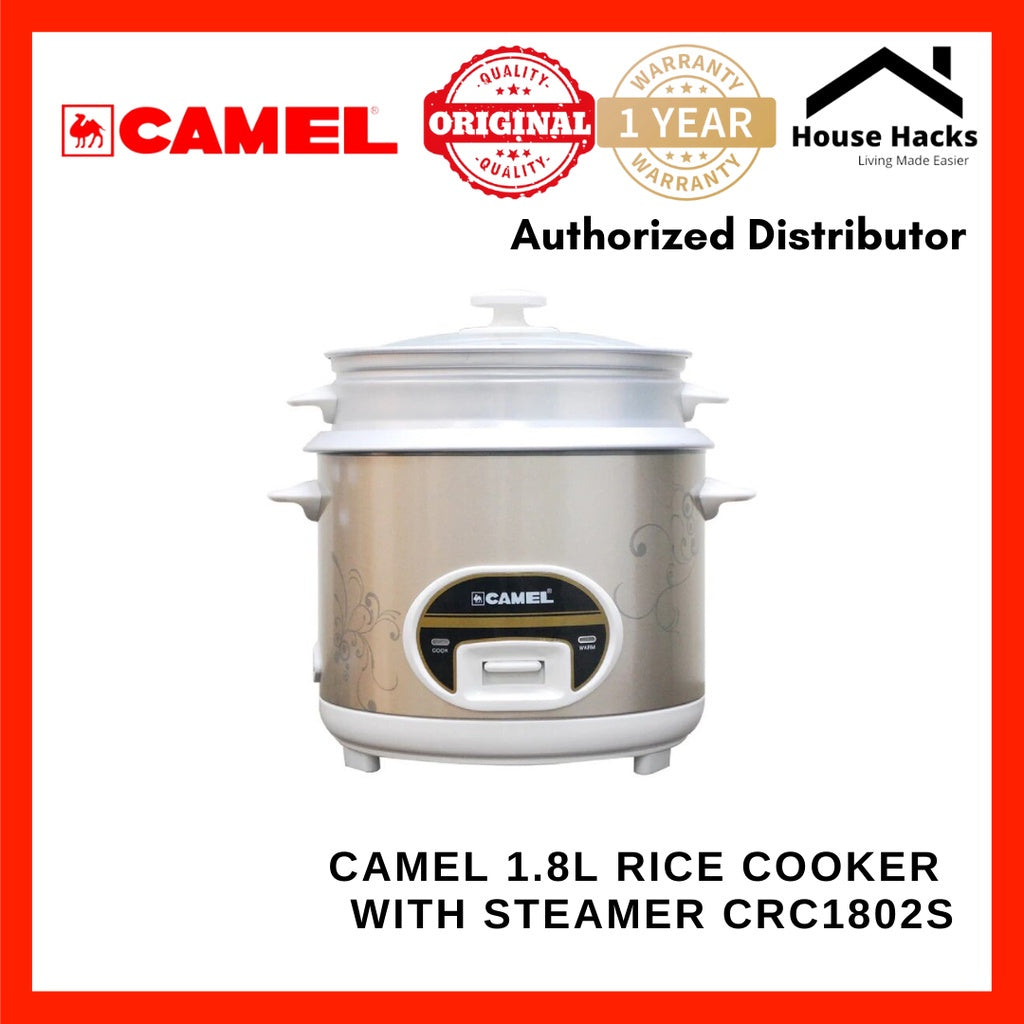 Camel CRC-1802S Rice Cooker with Steamer and Glass Lid (10 cups / 1.8L) - Champagne Gold