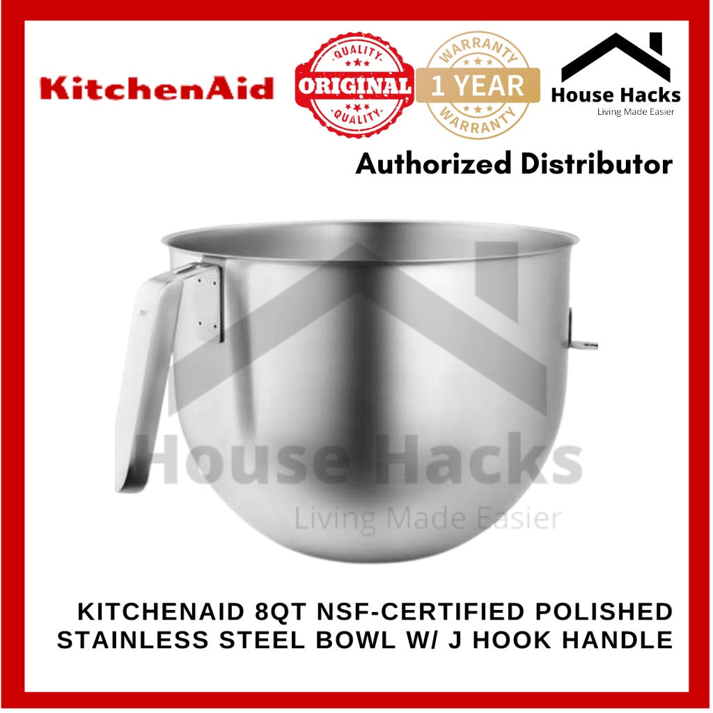 KitchenAid 8Qt NSF-Certified Polished Stainless Steel Bowl with J Hook Handle