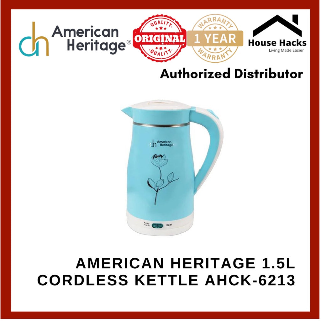 American Heritage 1.5L Cordless Kettle with Switch Controlled Boil and Keep Warm Function AHCK-6213