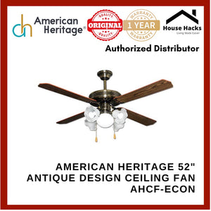 American Heritage Decorative 52" Antique Design Ceiling Fan with 4 Blades AHCF-ECON