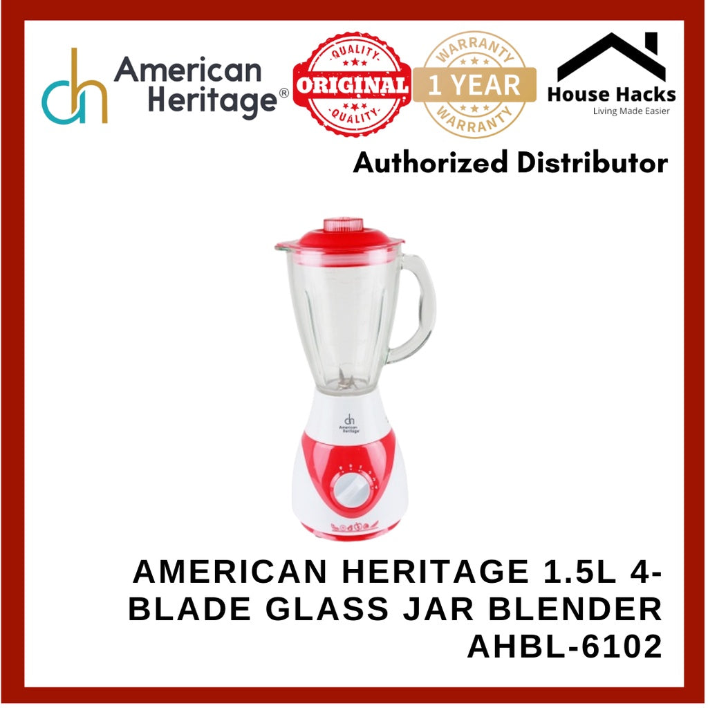 American Heritage 1.5L 4-Blade Glass Jar Blender AHBL-6102