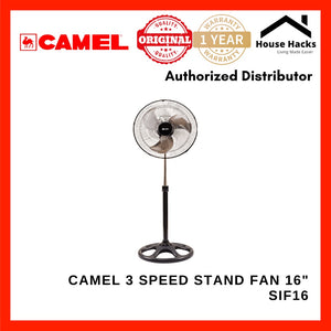 Camel SIF-16 3x Speed Motor Industrial Stand Fan 16" Aluminum Blade with Clip Type Lock (Black)