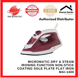 Micromatic Mai-1400 Dry & Steam lroning Non-Stick Coating Sole Plate Flat iron