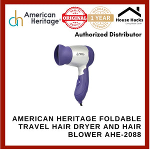 American Heritage Foldable Travel Hair Dryer and Hair Blower ESSENTIAL STYLER AHE-2088