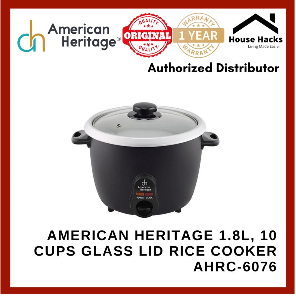 American Heritage 1.8L, 10 cups Glass Lid Rice Cooker AHRC-6076