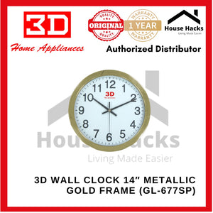 3D Wall Clock 14" Metallic Gold Frame GL-677SP