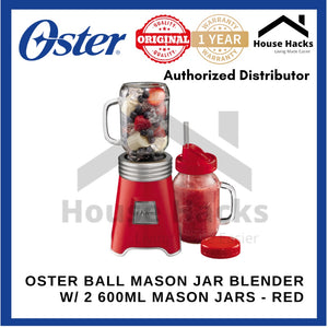 Oster Ball Mason Jar Blender w/ 2 600mL Mason Jars - Red