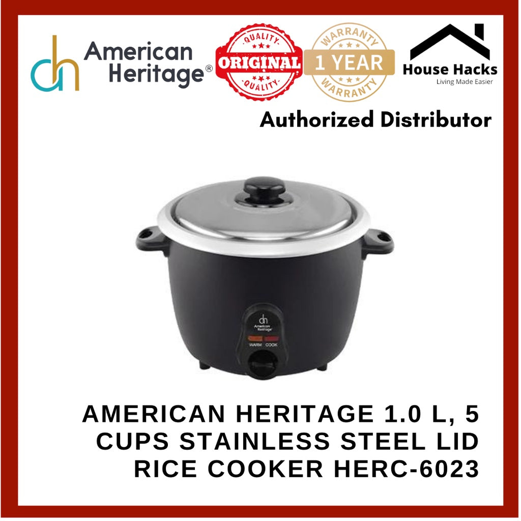 American Heritage 1.0 L, 5 cups Stainless Steel Lid Rice Cooker HERC-6023