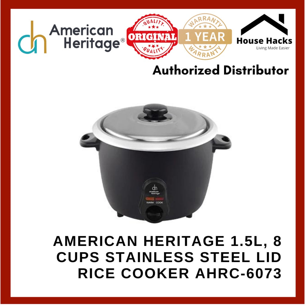 American Heritage 1.5L, 8 cups Stainless Steel Lid Rice Cooker AHRC-6073
