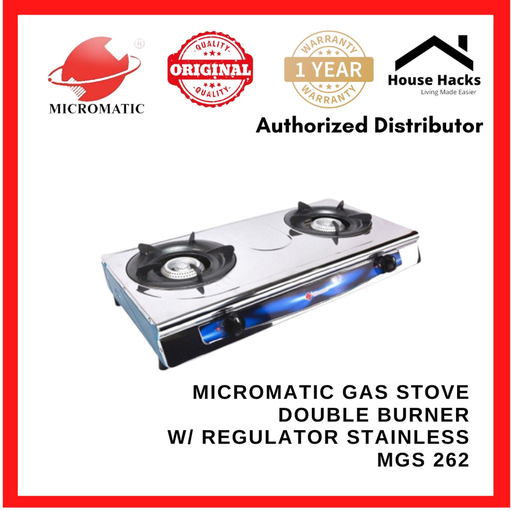 Micromatic MGS 262 Gas Stove DOUBLE BURNER w/ regulator stainless