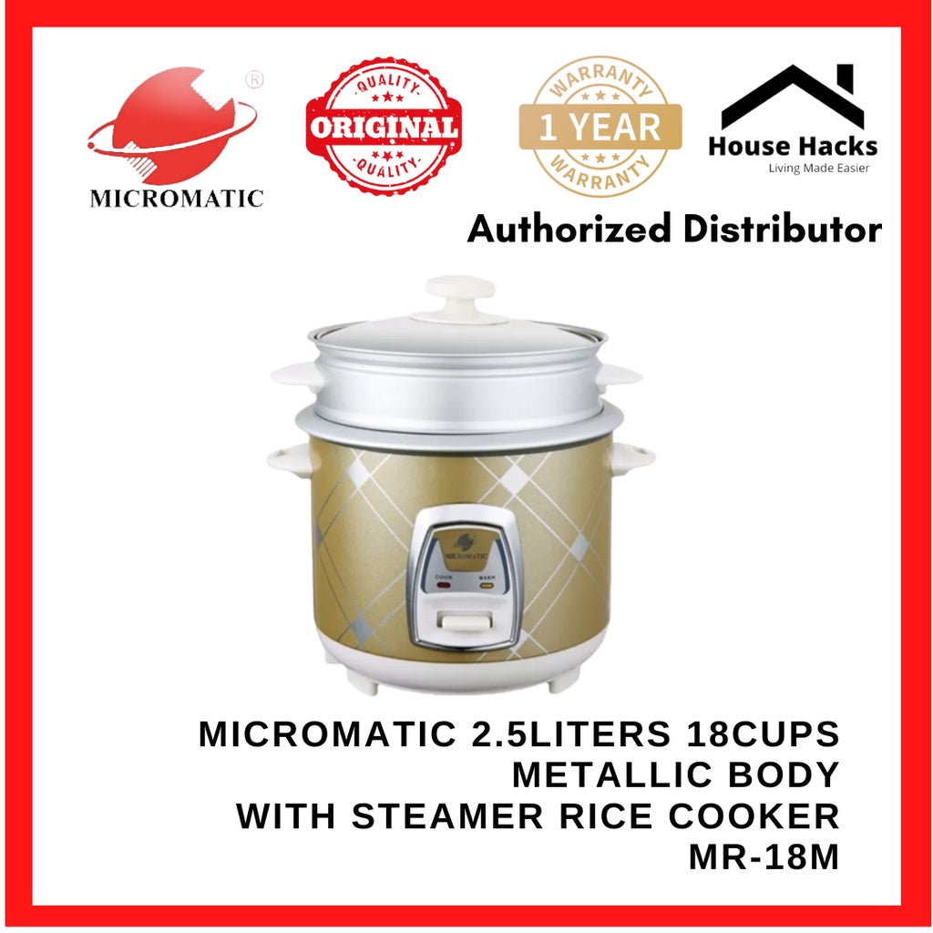 Micromatic MR-18M 2.5Liters 18cups Metallic Body with Steamer Rice Cooker