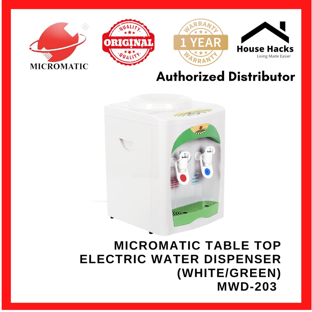 Micromatic MWD-203 Table Top Electric Water Dispenser (White/Green)