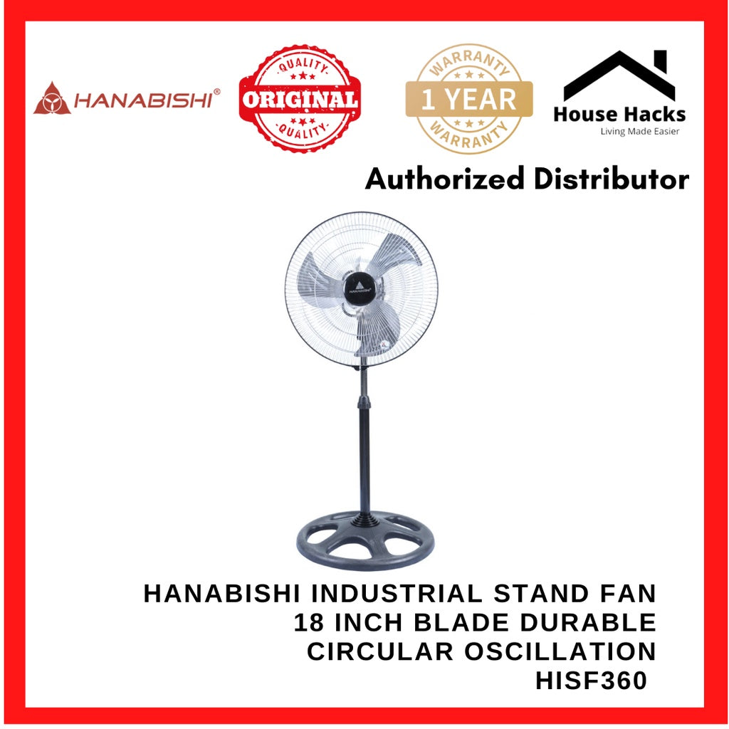 Hanabishi Industrial Stand Fan HISF360 18 inch blade Durable Circular oscillation