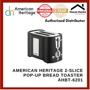 American Heritage 2-Slice Pop-Up Bread Toaster with Lid, 2 Roasting Designs Available AHBT-6201