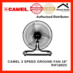 Camel RIF-1802C 3x Speed Motor Industrial Ground Fan 18" AS Banana Blade With Clip Type Lock (Black