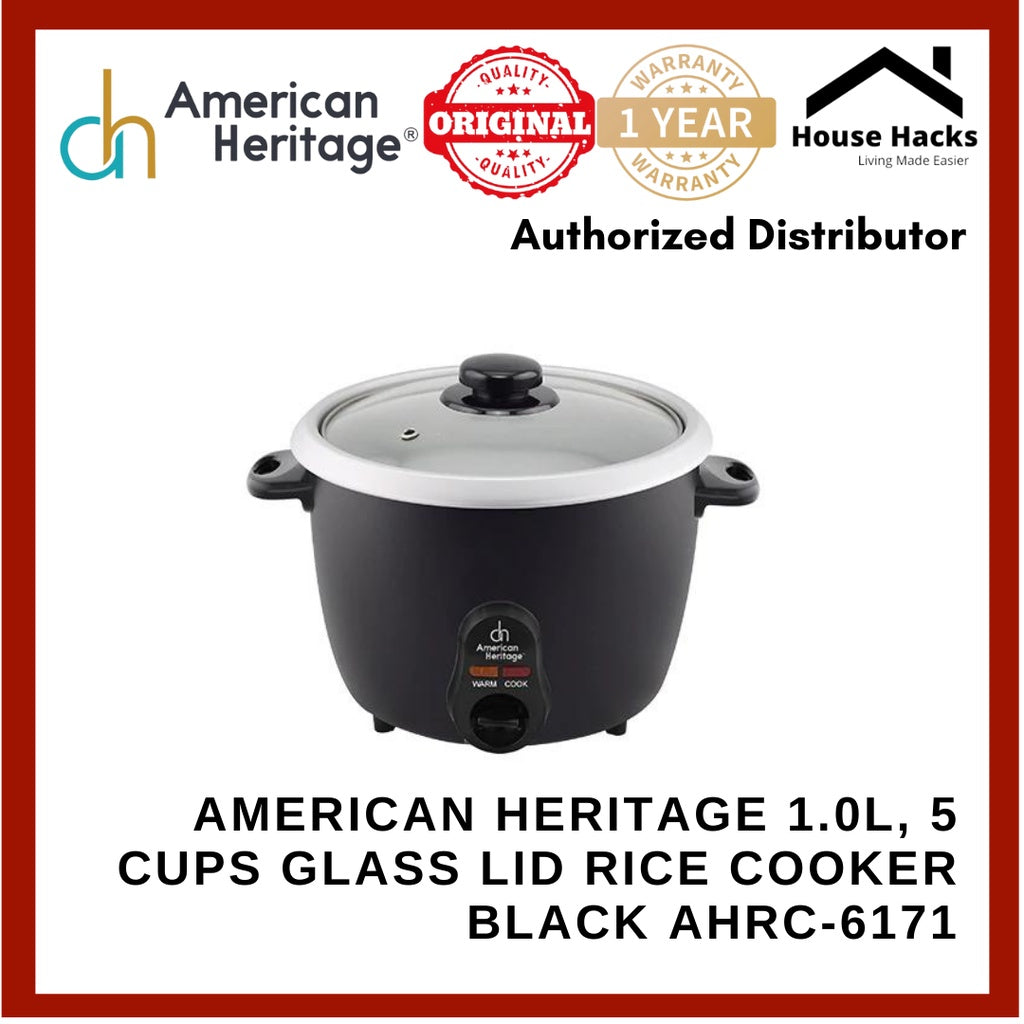 American Heritage 1.0L, 5 cups Glass Lid Rice Cooker Black AHRC-6171