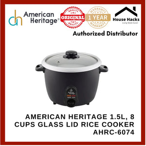 American Heritage 1.5L, 8 cups Glass Lid Rice Cooker AHRC-6074