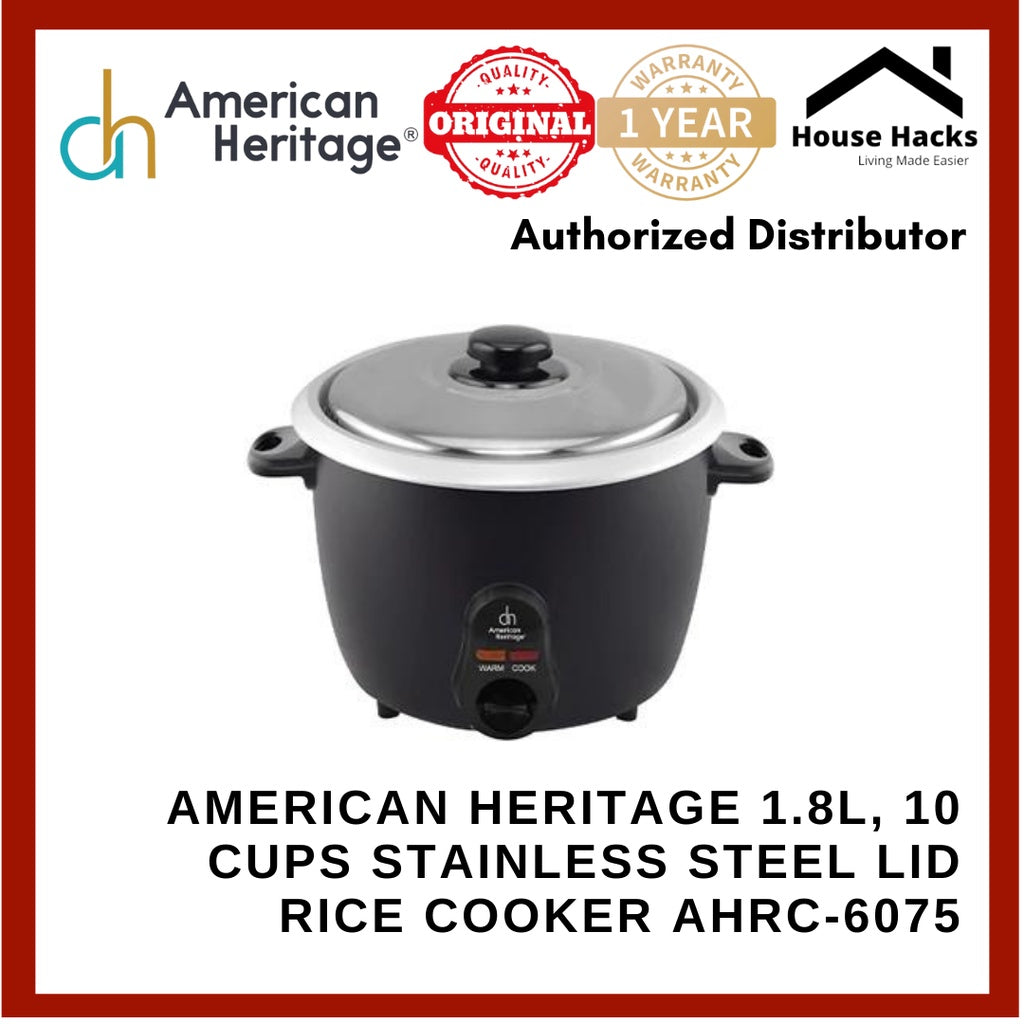 American Heritage 1.8L, 10 cups Stainless Steel Lid Rice Cooker AHRC-6075