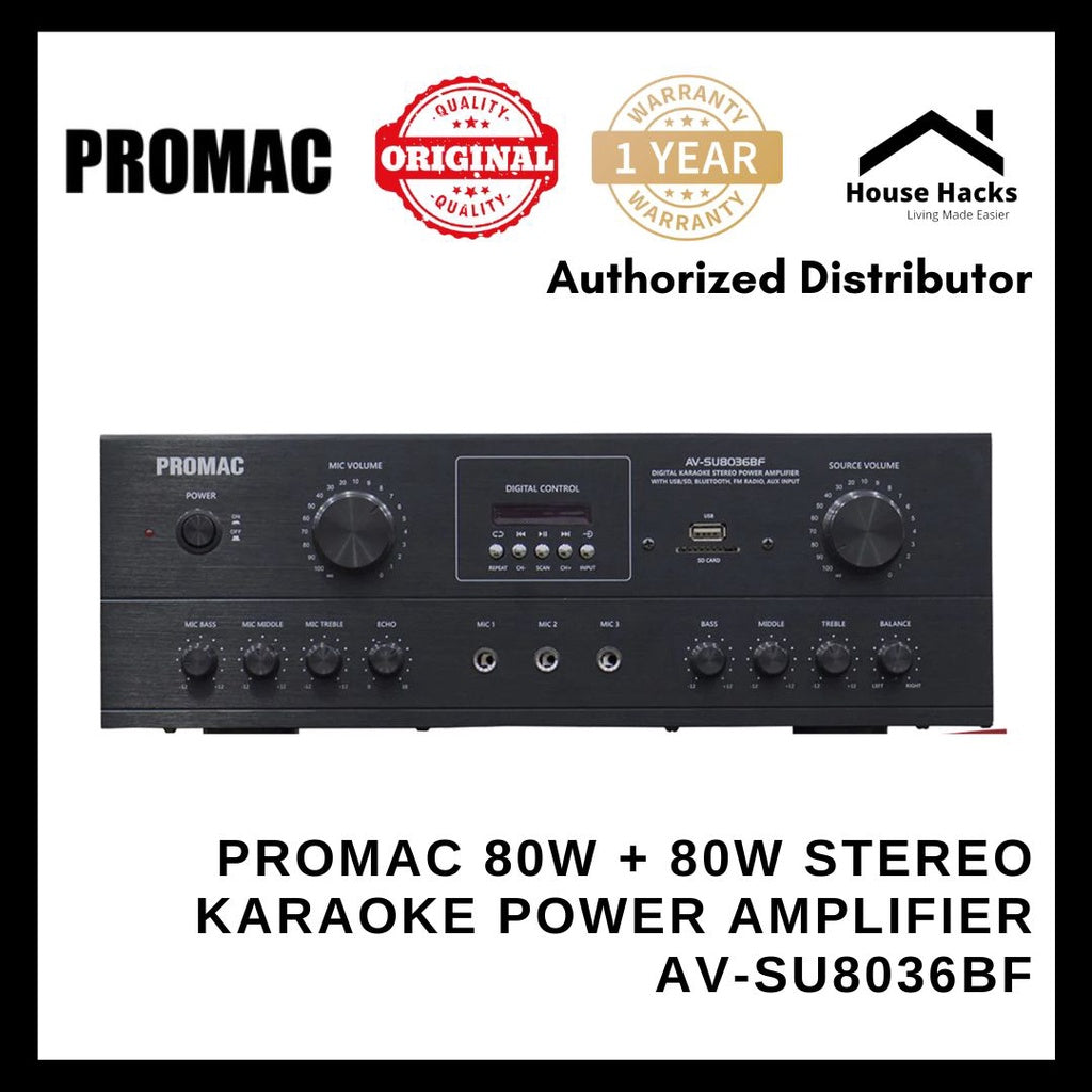 Promac 80W + 80W Stereo karaoke Power Amplifier AV-SU8036BF
