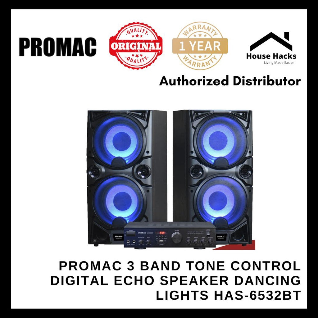 Promac 3 Band Tone Control Digital Echo Speaker Dancing Lights HAS-6532BT