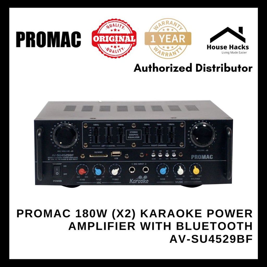 Promac 180W (x2) Karaoke Power Amplifier with Bluetooth AV-SU4529BF