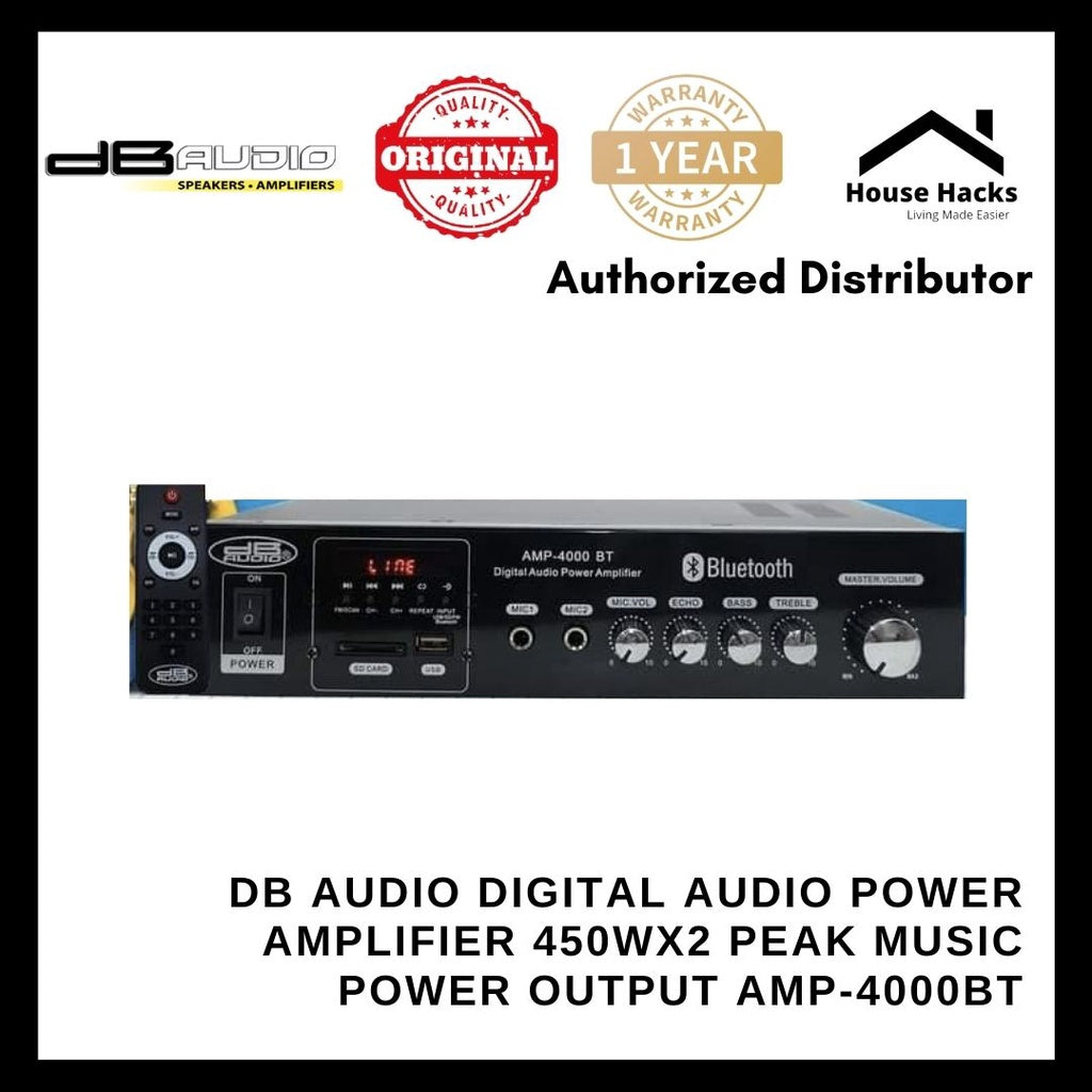 DB Audio Digital Audio Power Amplifier 450Wx2 Peak Music Power Output AMP-4000BT