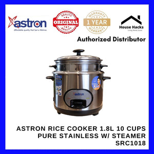 Astron Rice Cooker 1.8L 10 Cups Pure Stainless w/ Steamer SRC1018