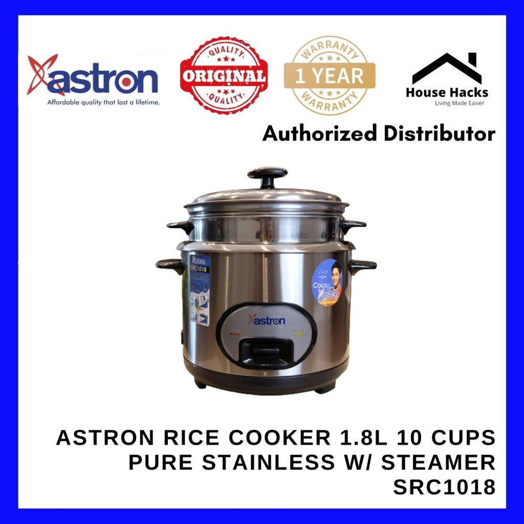 Astron Rice Cooker 1.8L 10 Cups Pure Stainless w/ Steamer SRC1018