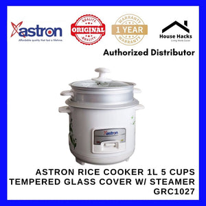 Astron Rice Cooker 1L 5 Cups Tempered Glass Cover w/ Steamer GRC1027